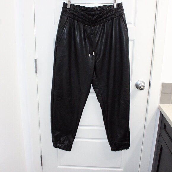7 For All Mankind Black pleather faux leather stretchy cinched Size Large - Picture 1 of 3